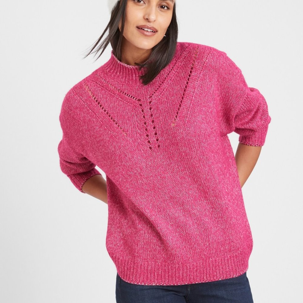 NWT Banana Republic Factory XL Fuchsia Chunky Marl Mock-Neck Sweater